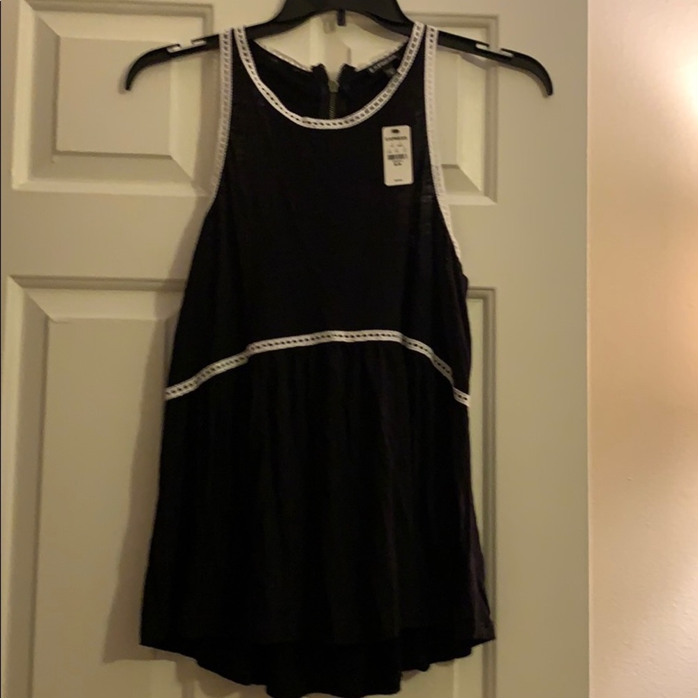 Express black and white zip up back tank